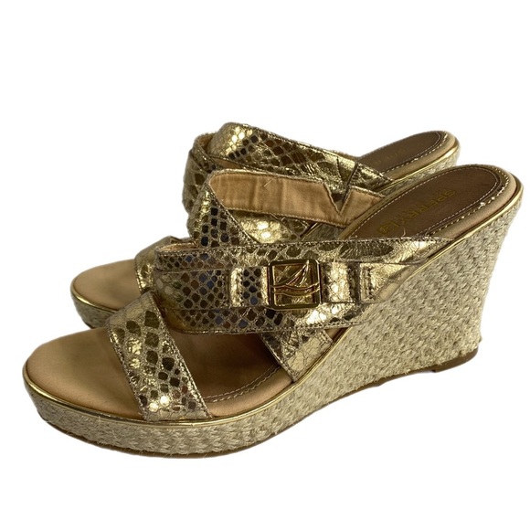 Sperry Top Sider Maris Jute Gold Python Slip-On Wedge Sandal - Picture 1 of 11